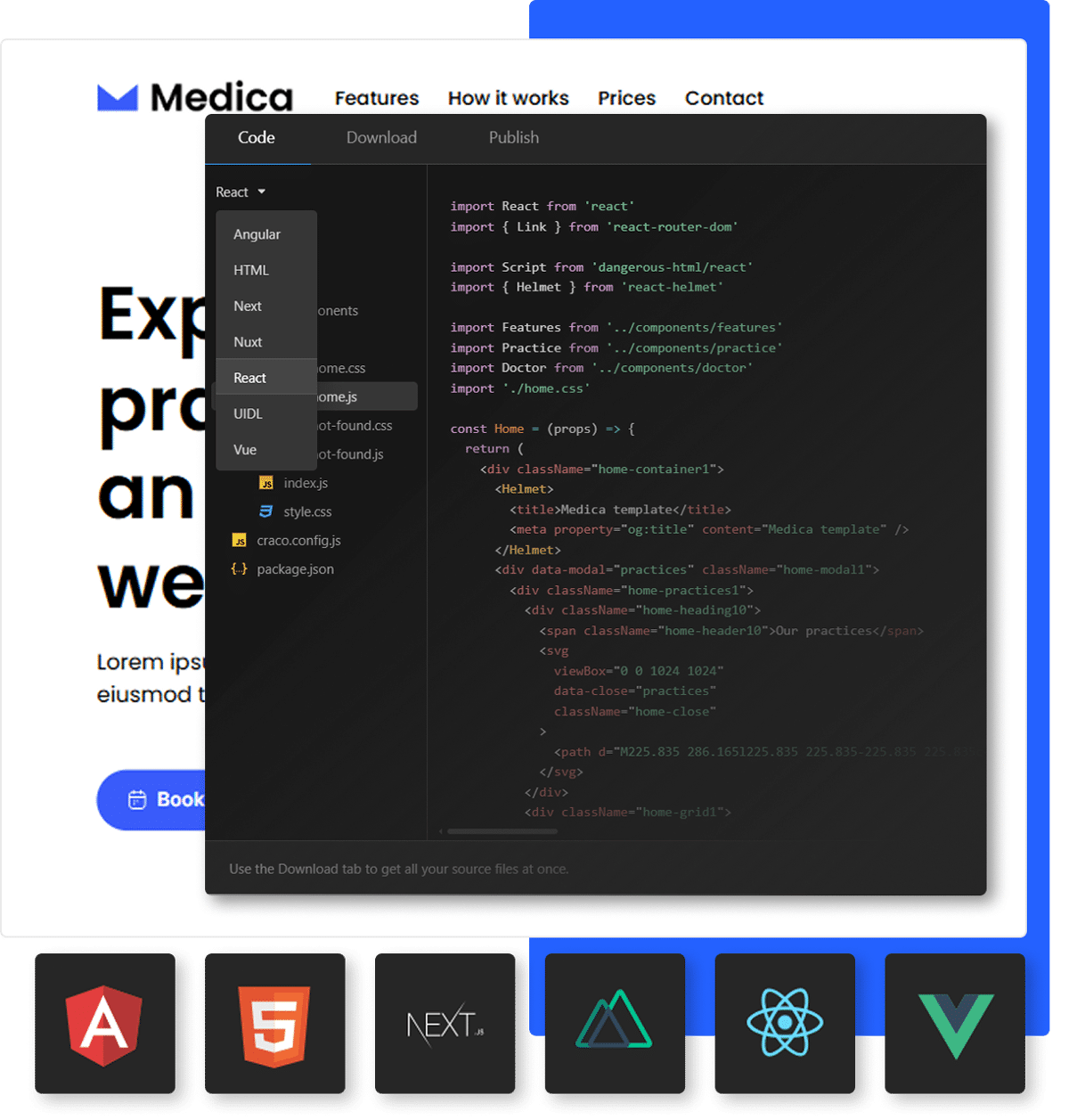 Image with export options and clean code